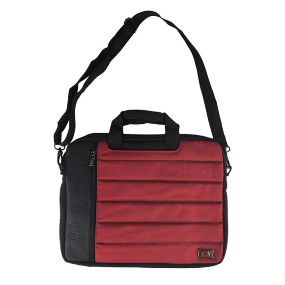 Swiss Gear Unisex Red Black Canvas Outer Pockets Detachable Strap Laptop Bag